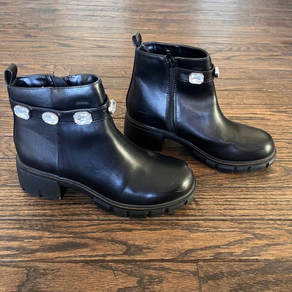 Soda Black Ankle Boots with Crystal Accents